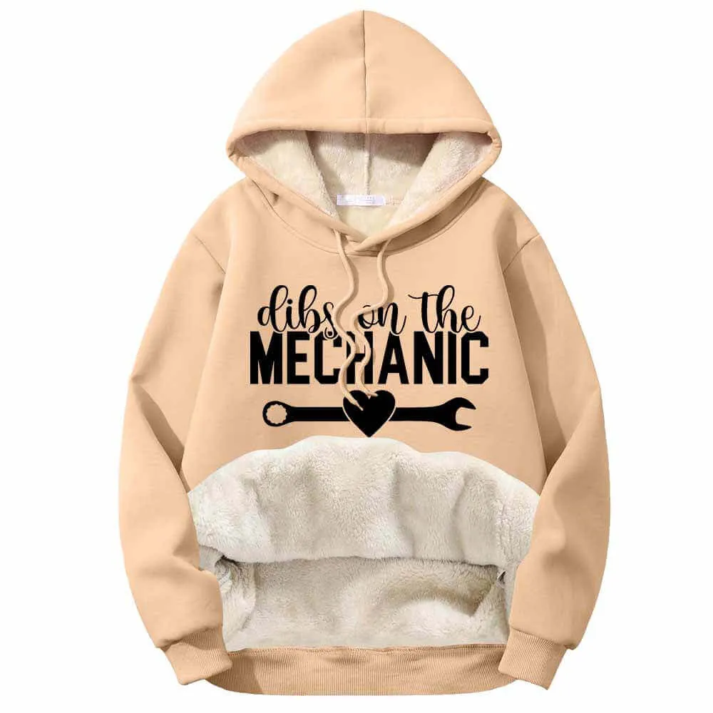 Dibs On The Mechanic Wrench Fleece Sherpa Lined Hoodie