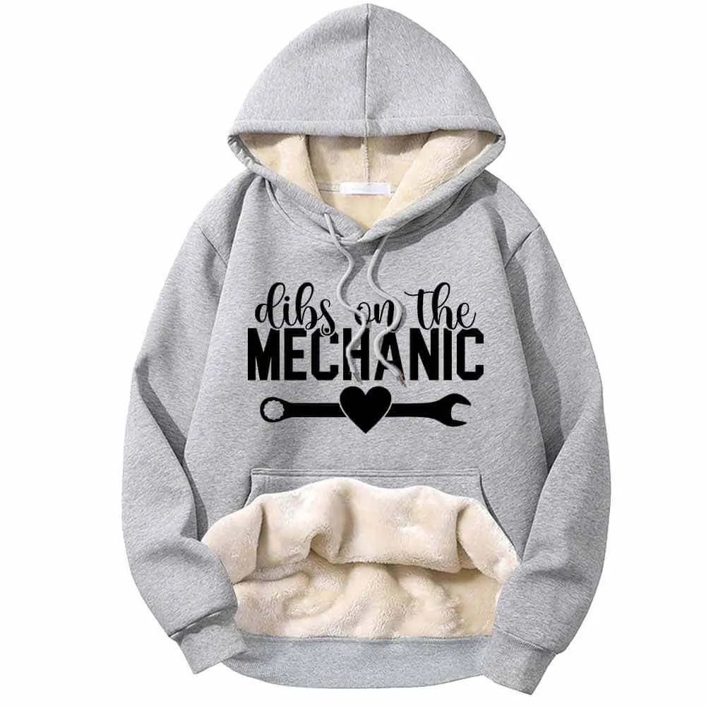 Dibs On The Mechanic Wrench Fleece Sherpa Lined Hoodie