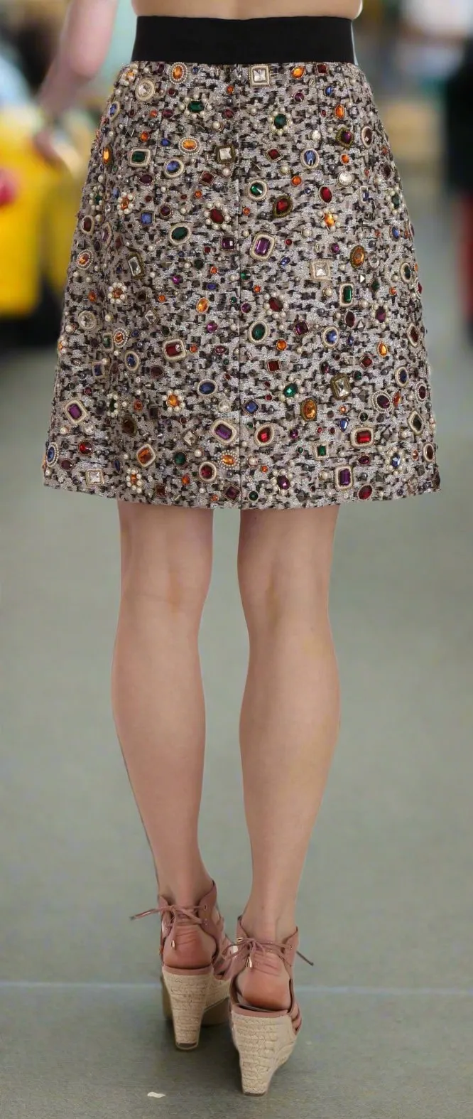 DOLCE & GABBANA Silver Embellished High Waist Mini Skirt