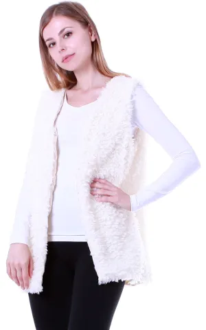 EAV9164 Ivory Faux Fur Shearing Vest