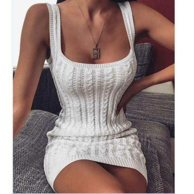 FashionSierra - Fashion Women Summer Knitted Sweater Bodycon Square Neck Sexy Ladies Strappy Sleeveless Slim Fit Party Dress