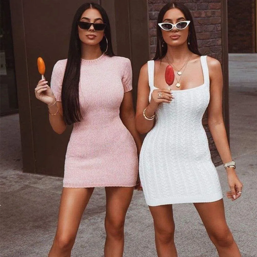 FashionSierra - Fashion Women Summer Knitted Sweater Bodycon Square Neck Sexy Ladies Strappy Sleeveless Slim Fit Party Dress