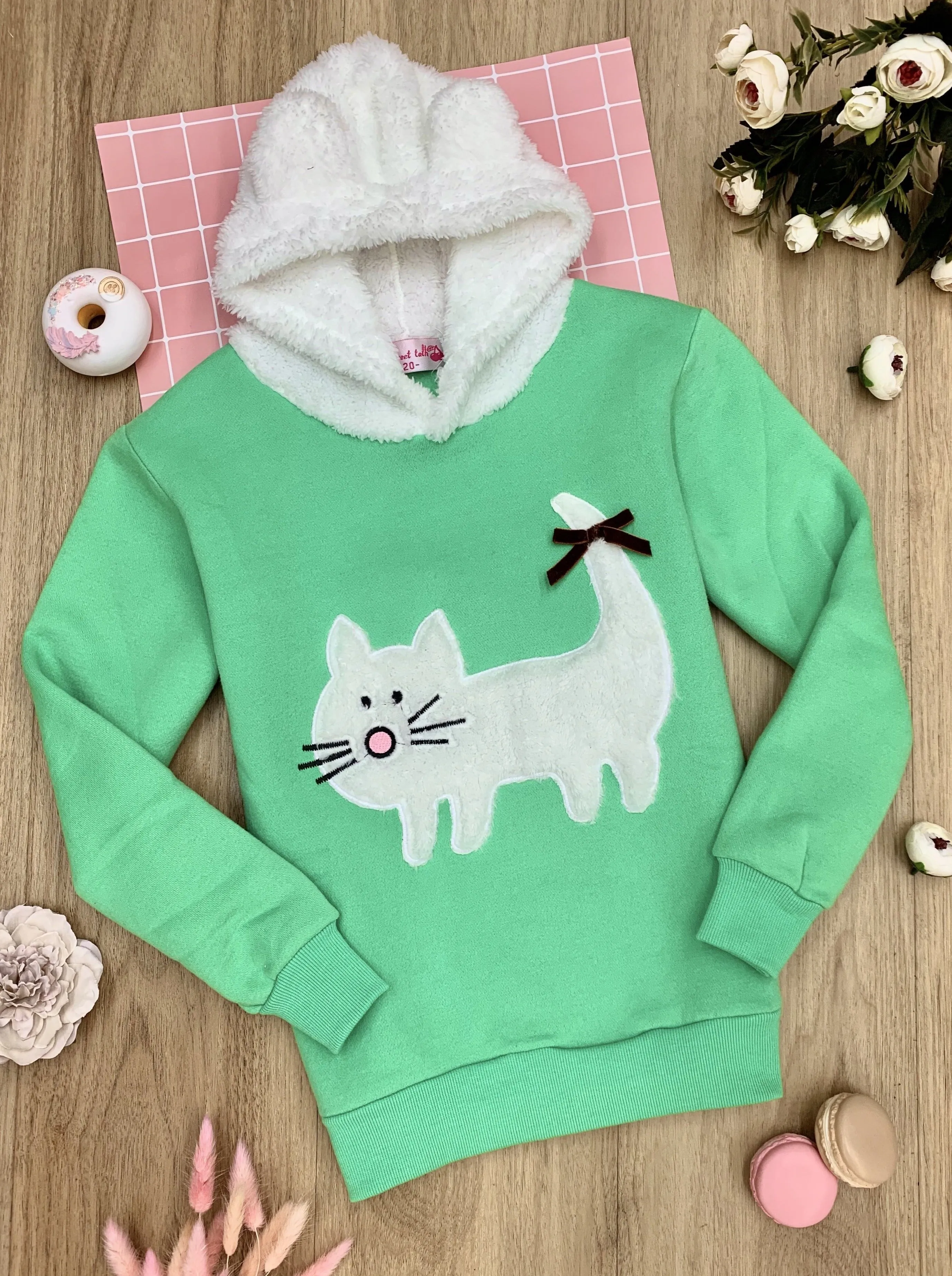 Feline Fleece Cat Applique Hoodie