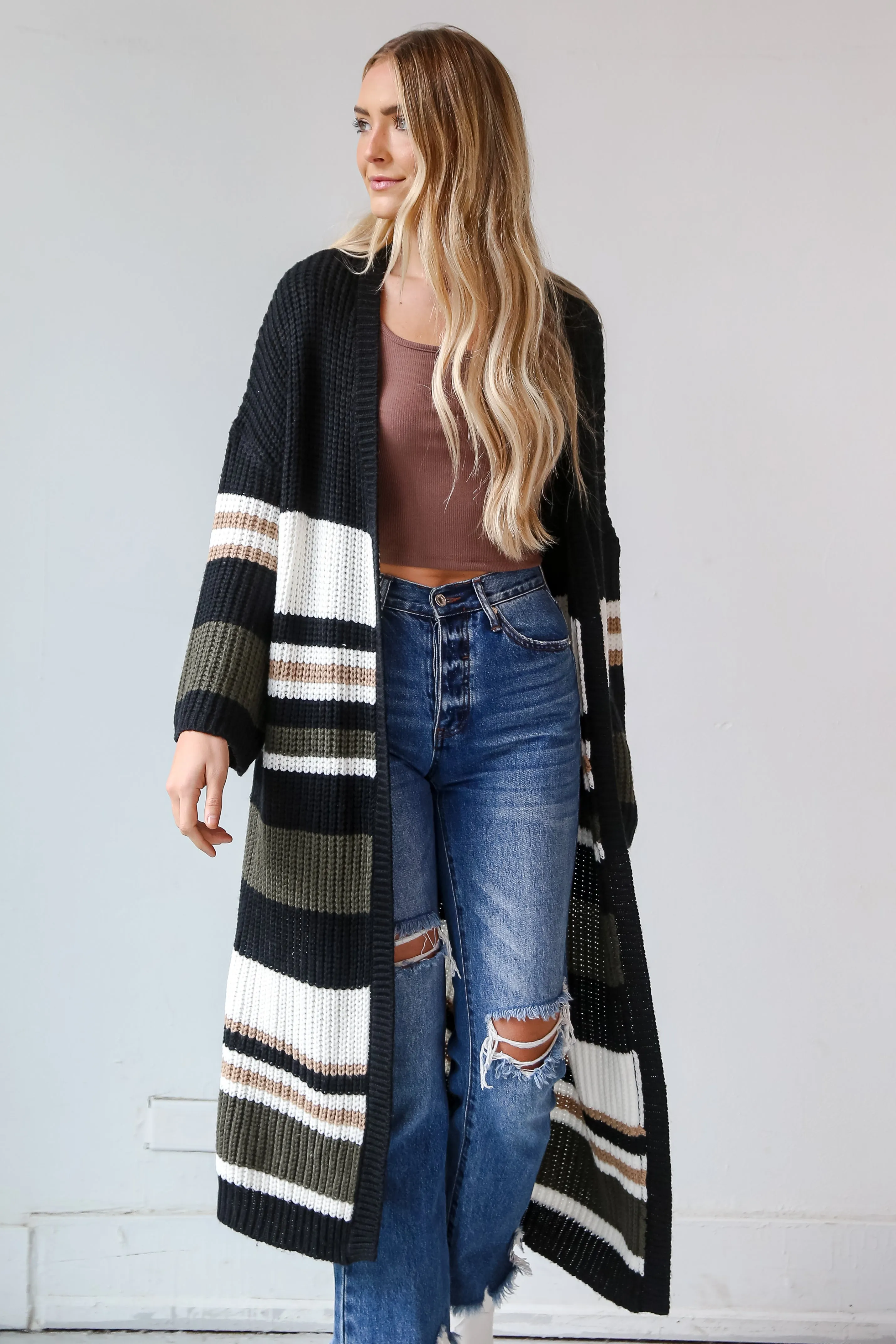 FINAL SALE - Means Everything To Me Black Striped Longline Cardigan