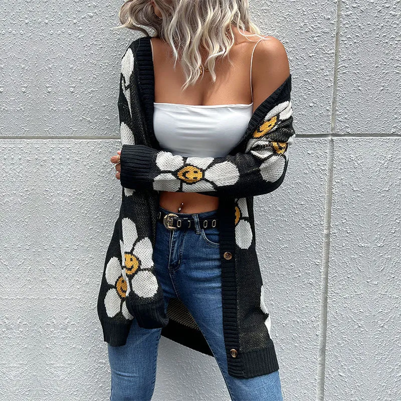 Floral Button Down Longline Cardigan