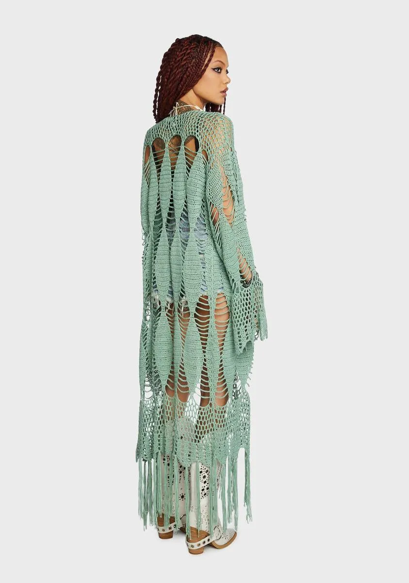 Free Spirit Club Crochet Duster - Sage