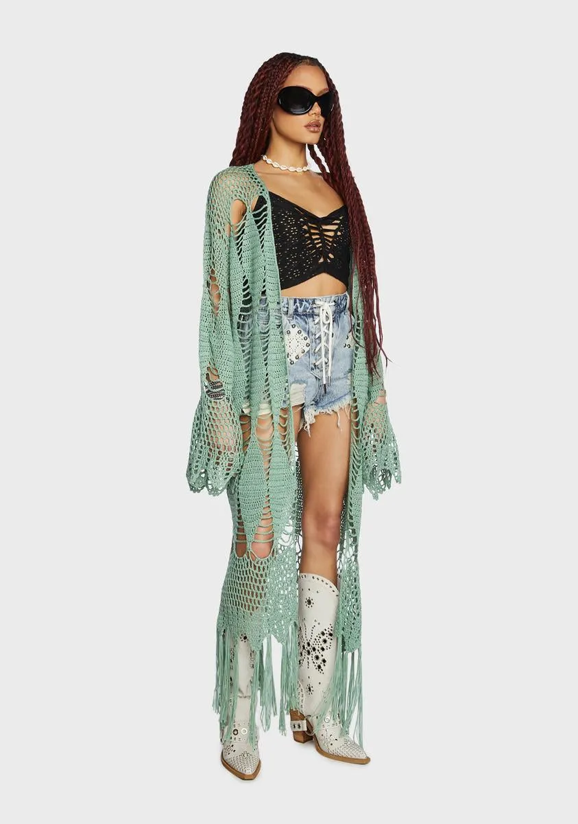 Free Spirit Club Crochet Duster - Sage