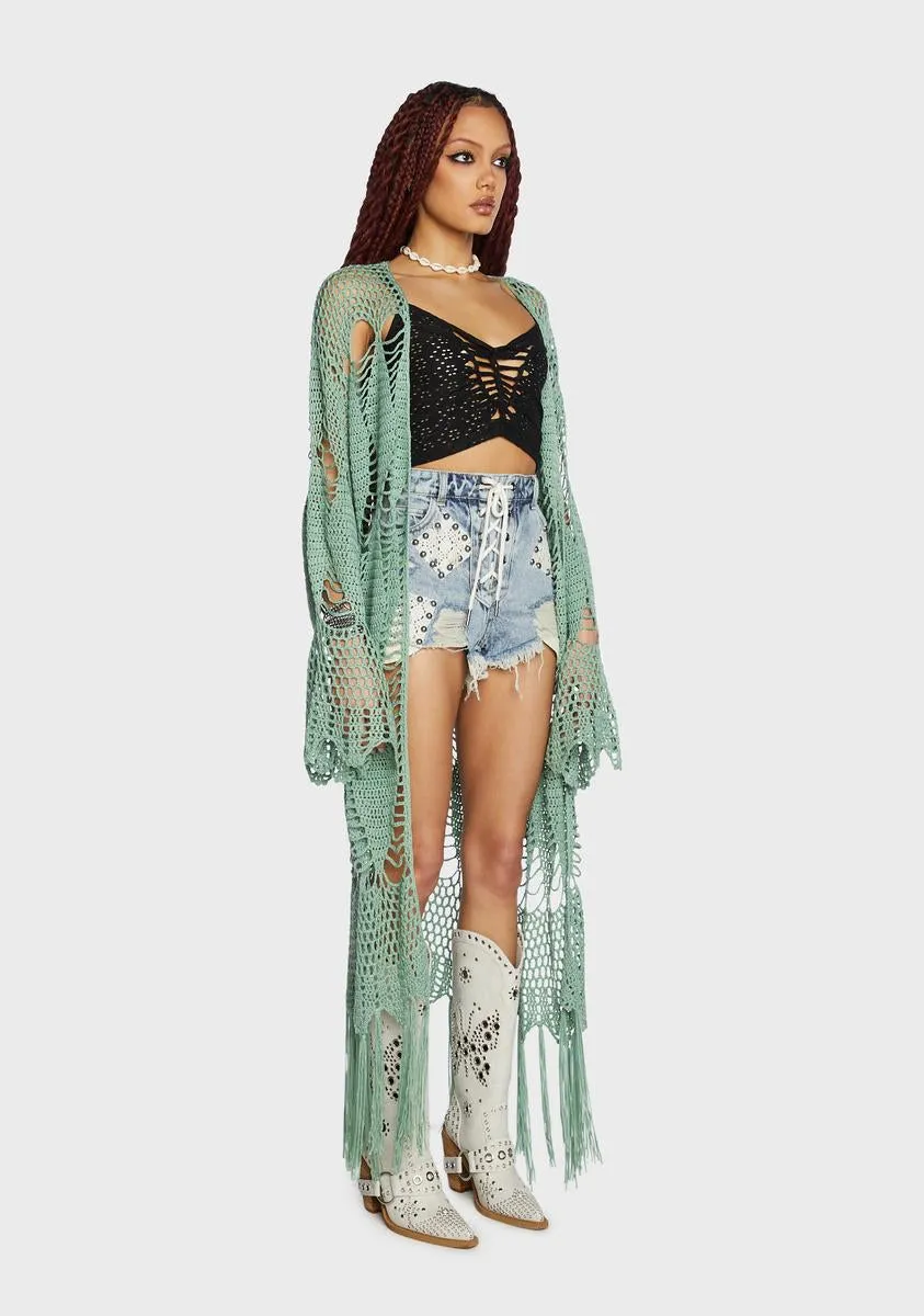 Free Spirit Club Crochet Duster - Sage