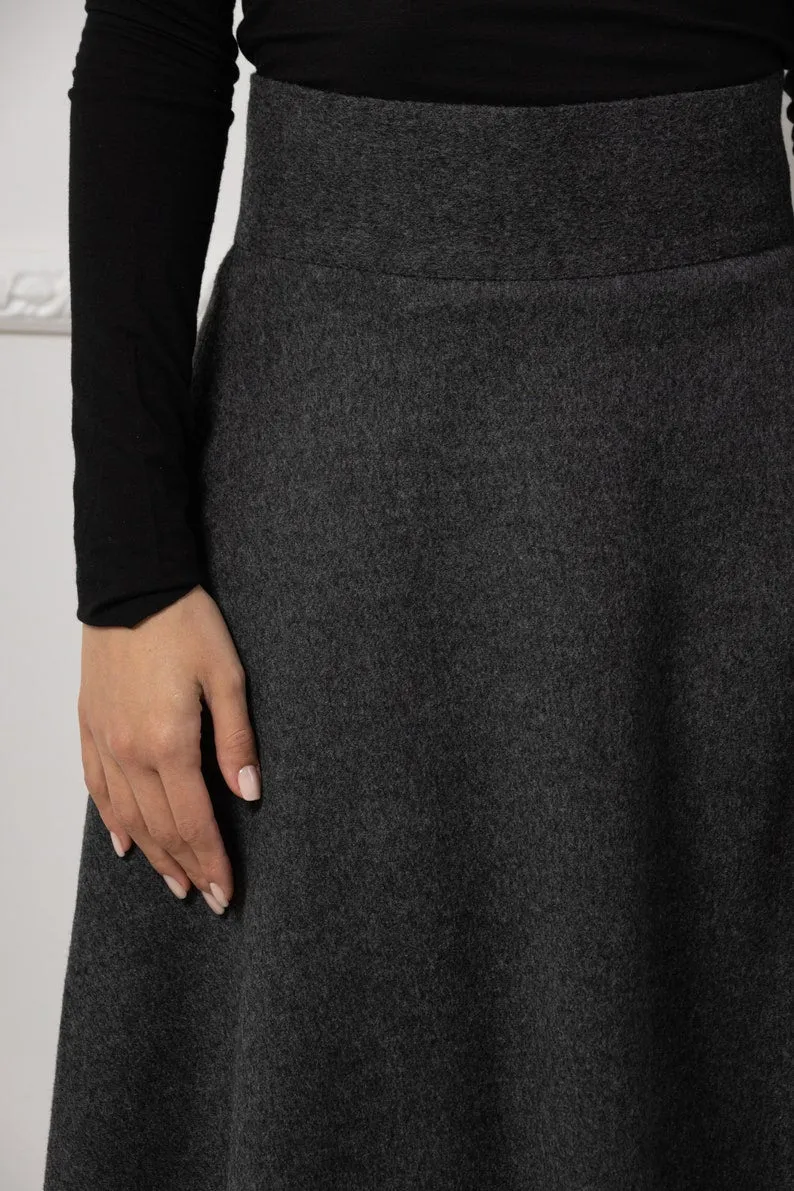 Gray Plaid High Waisted Wool Maxi Skirt