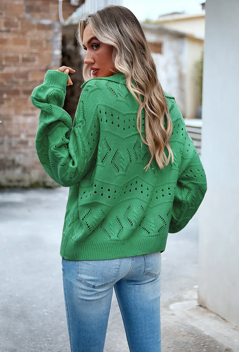 Green V-neck Knitted Sweater Top