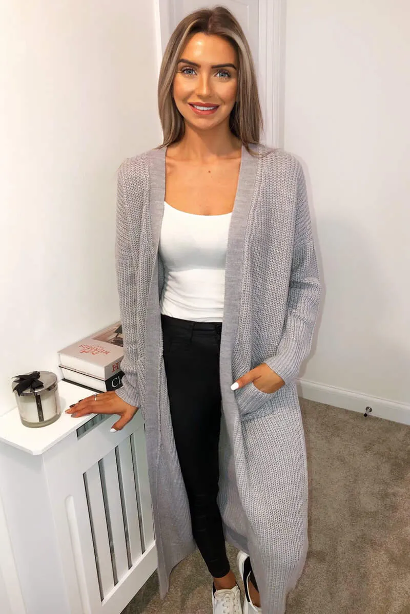 Grey Longline Knitted Cardigan