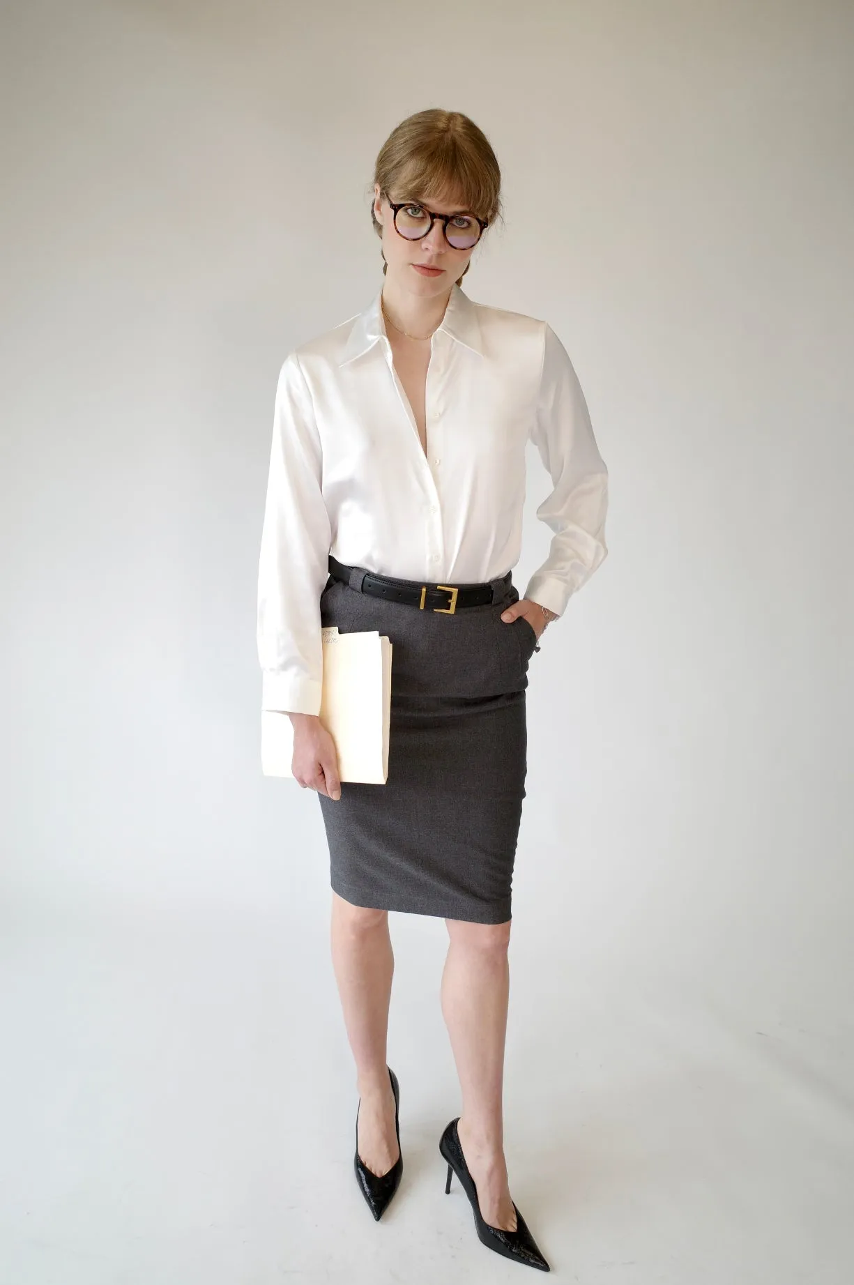 Grey Wool Pencil Skirt