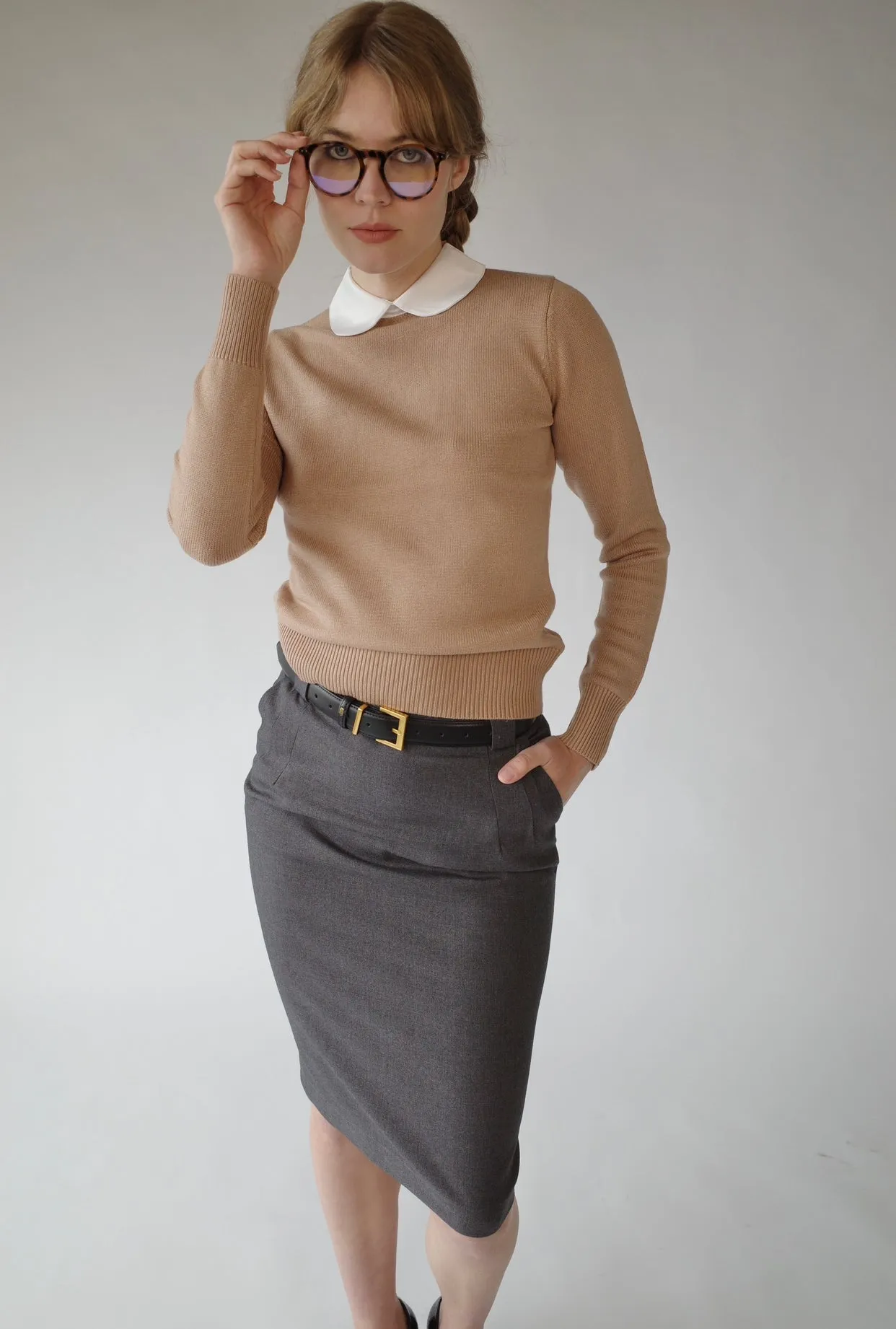 Grey Wool Pencil Skirt