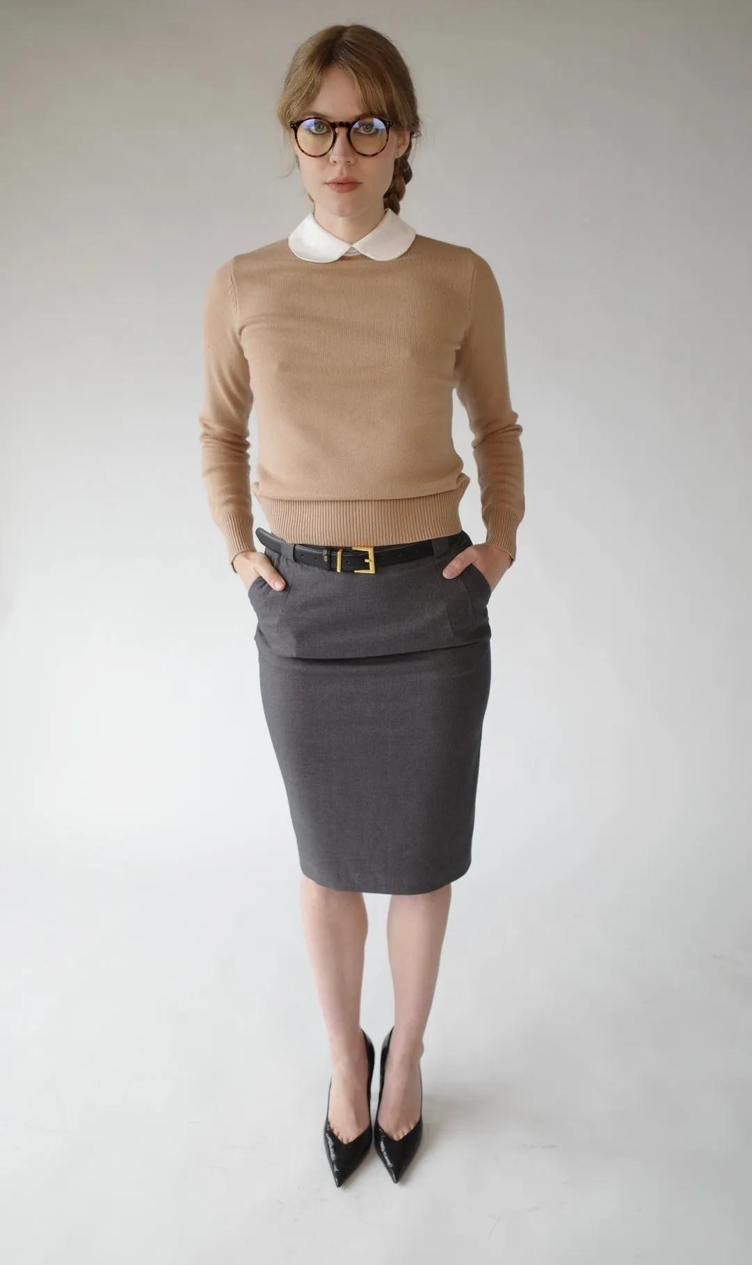 Grey Wool Pencil Skirt