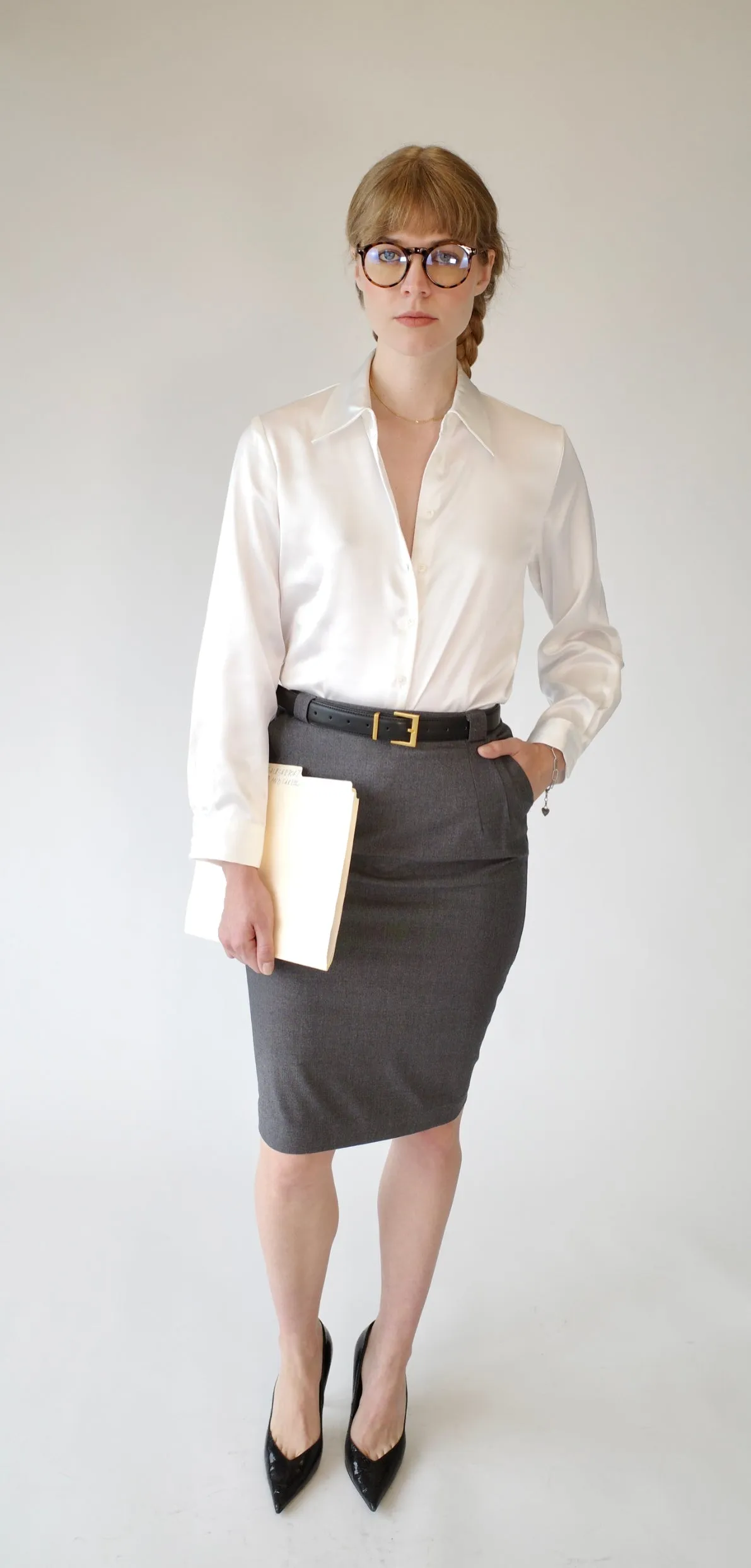 Grey Wool Pencil Skirt