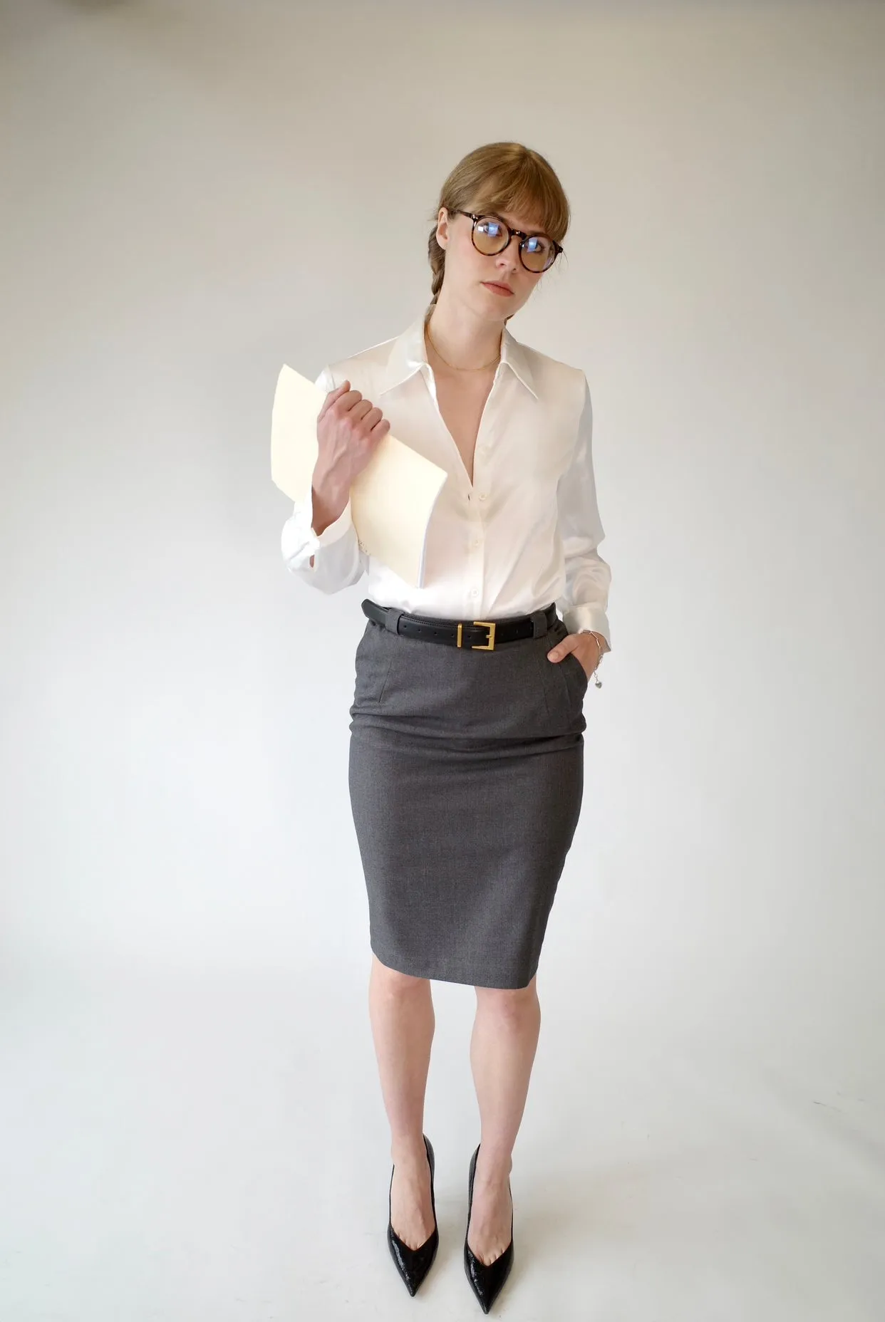 Grey Wool Pencil Skirt