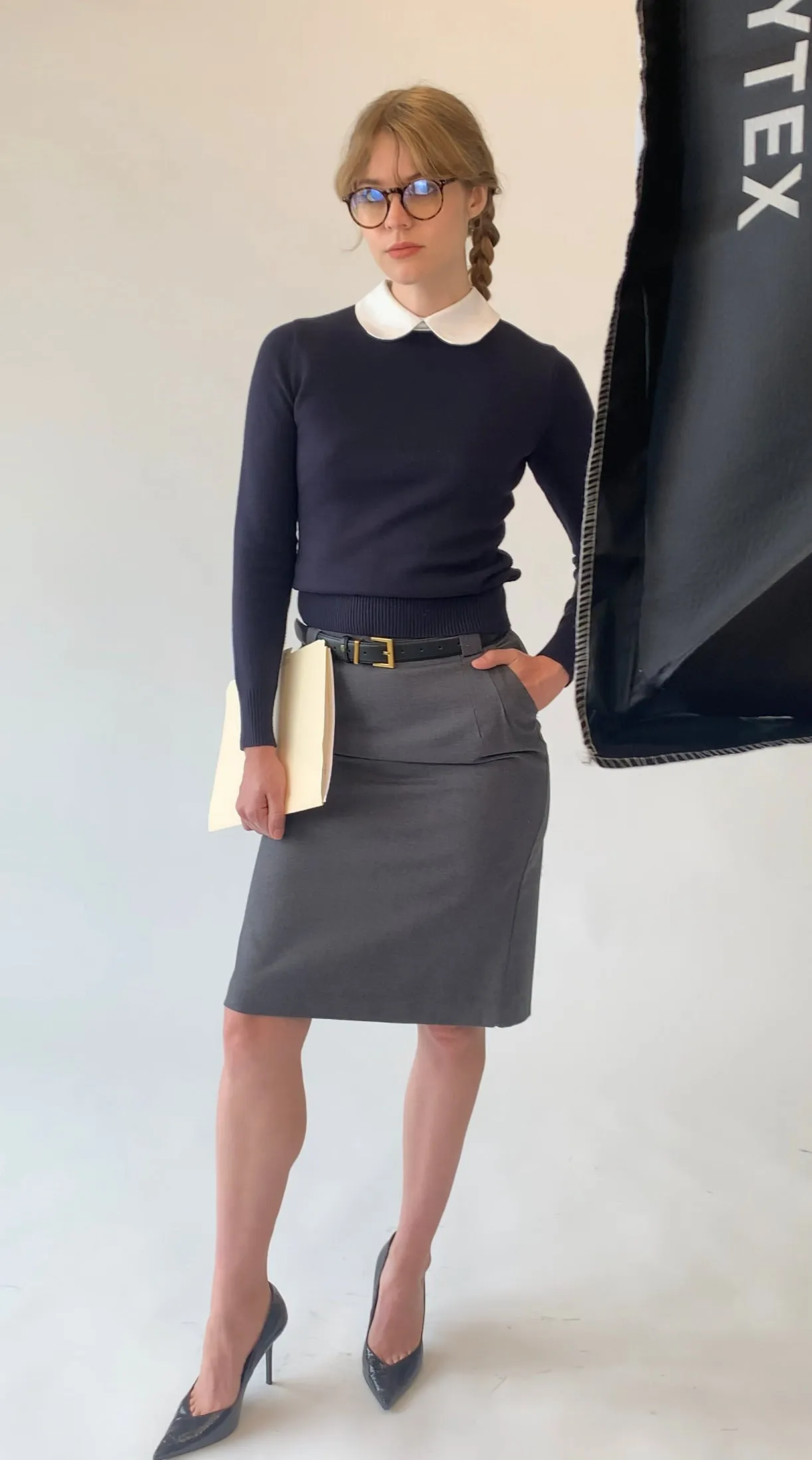 Grey Wool Pencil Skirt