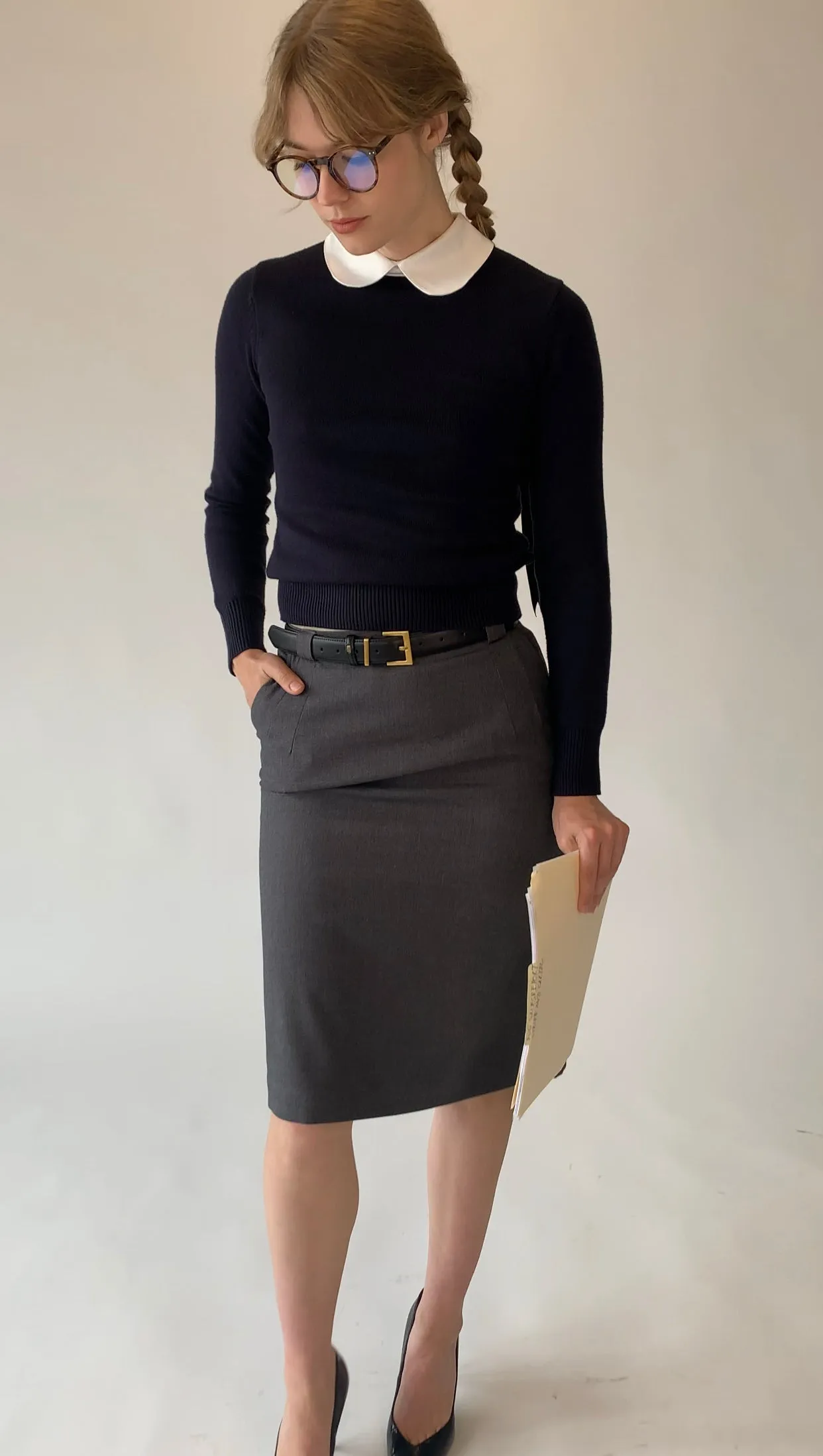 Grey Wool Pencil Skirt