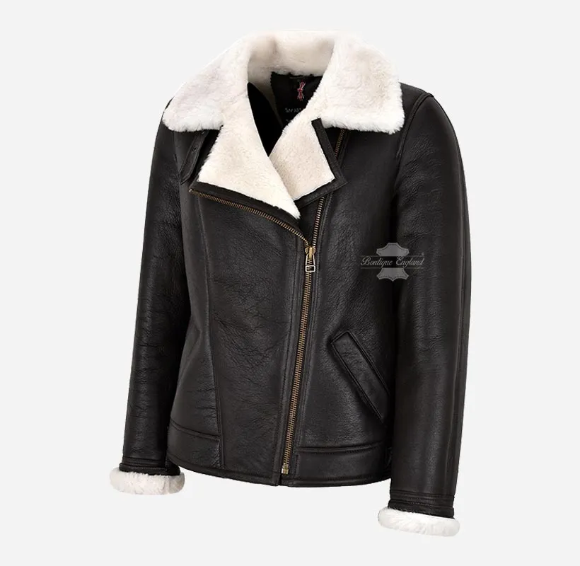 Hallie Women's Sheepskin Aviator Jacket B3 Shearling Pilot Jacket