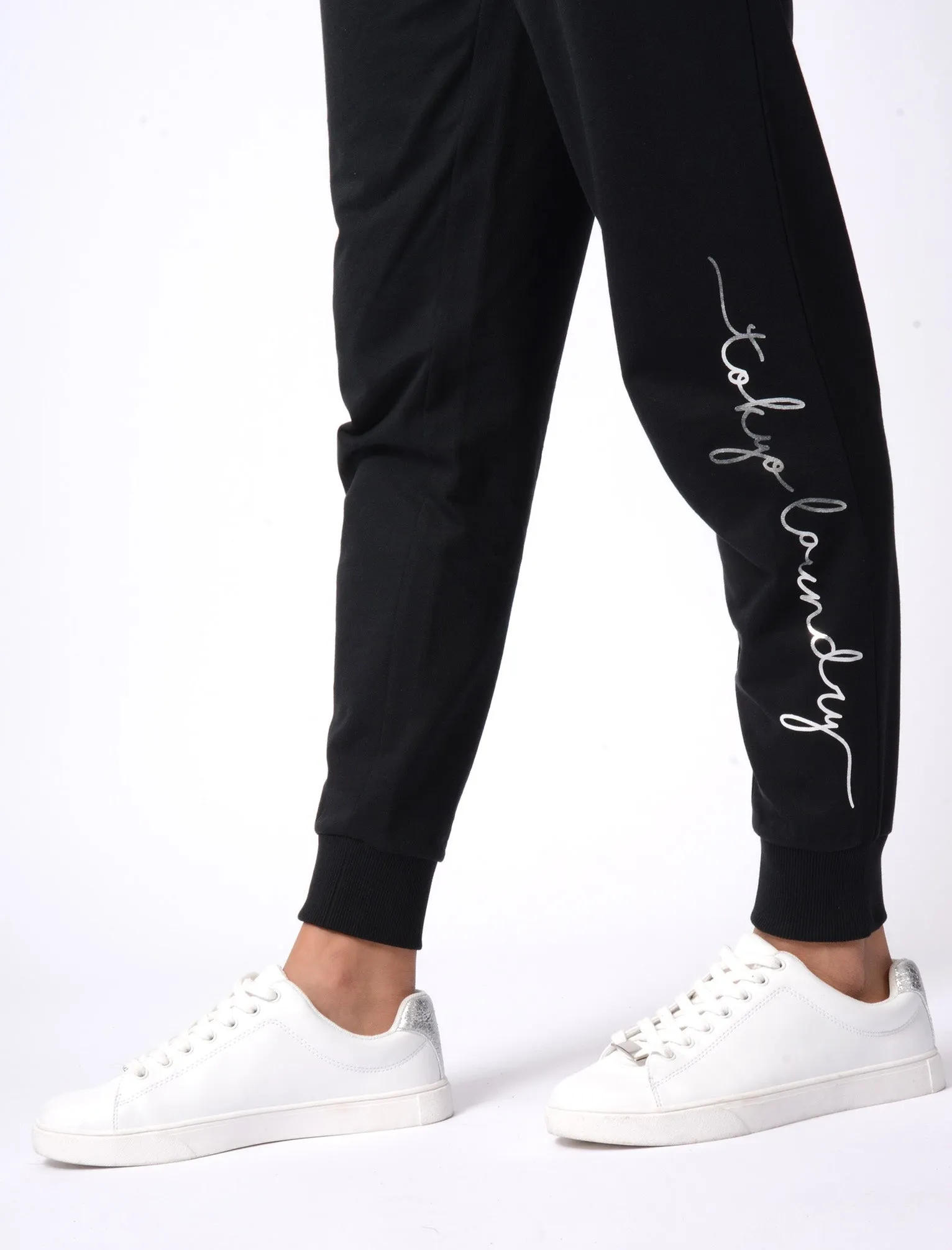 Harmony Loopback Fleece Cuffed Joggers In Black - Tokyo Laundry