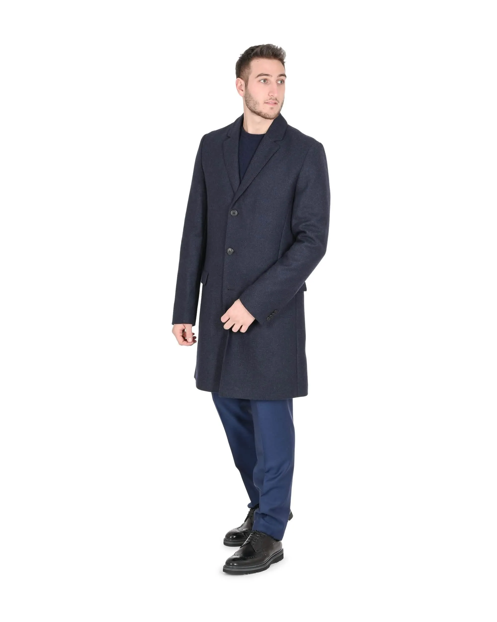 Hugo Boss Men's Elegant Dark Blue Wool Blend Overcoat 50457770 420