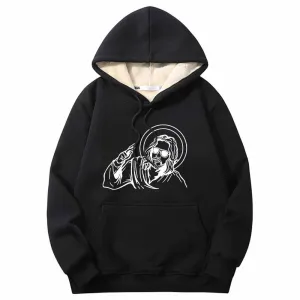 Jesus Wearing Sunglasses Crew Collar Fleece Sherpa Hoodie