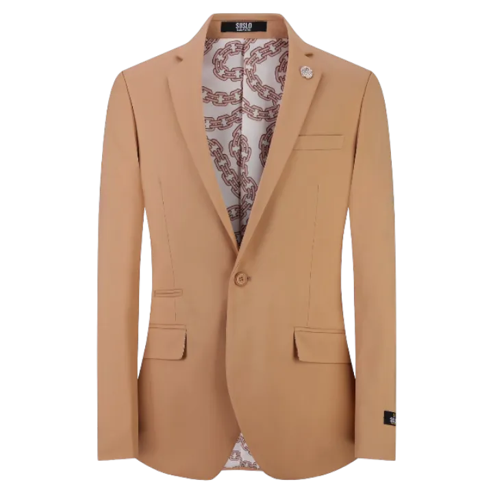 Khaki Men's Blazer Jacket Stretch Fabric Notch Lapel Slim-Fit Style-S1601