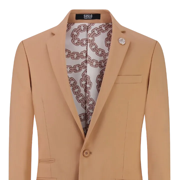 Khaki Men's Blazer Jacket Stretch Fabric Notch Lapel Slim-Fit Style-S1601