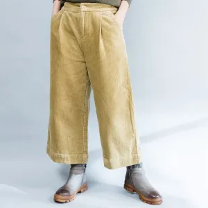 Khaki thick corduroy trousers loose casual wide leg pants