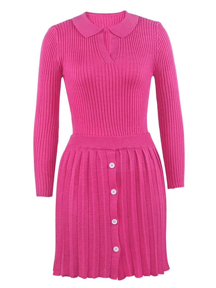 Knitted Pleated Mini Skirt Suit