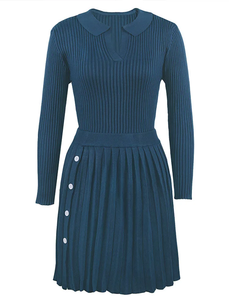 Knitted Pleated Mini Skirt Suit