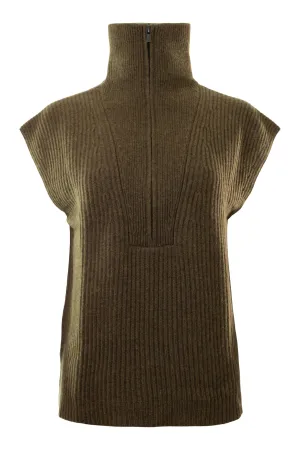 Kujten Frida Sleeveless Turtleneck Sweater in Kaki Chine