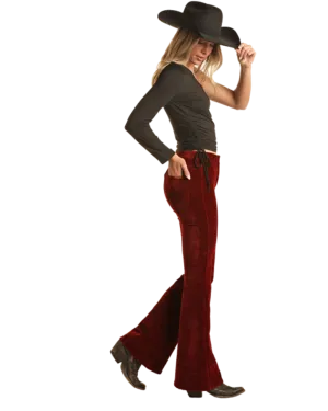 Ladies Rock & Roll Red Corduroy High Rise Button Flare Pants BW6PD02933