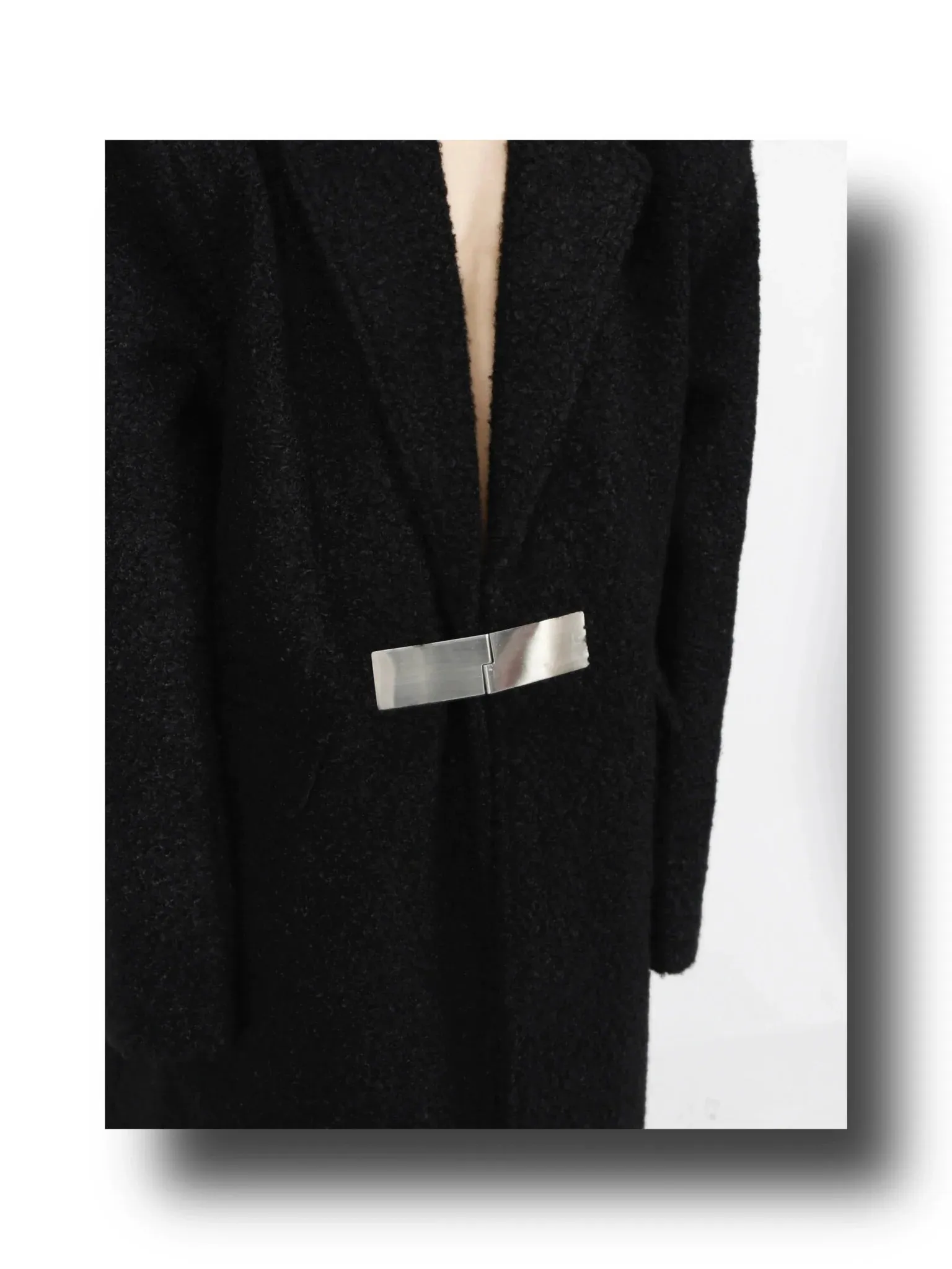 Lamb Wool Designer Overcoat | Metal Buckle Long Woolen Trench Coat