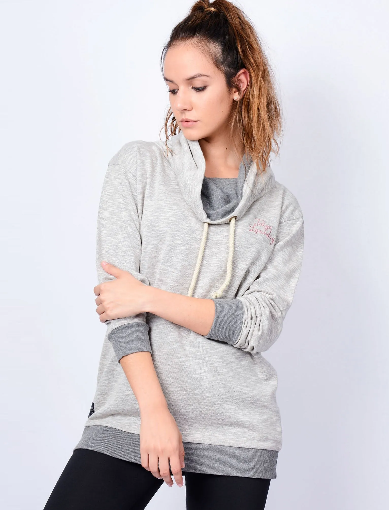 Lani Wide Funnel Neck Sweatshirt in Grey / White Slub - Tokyo Laundry