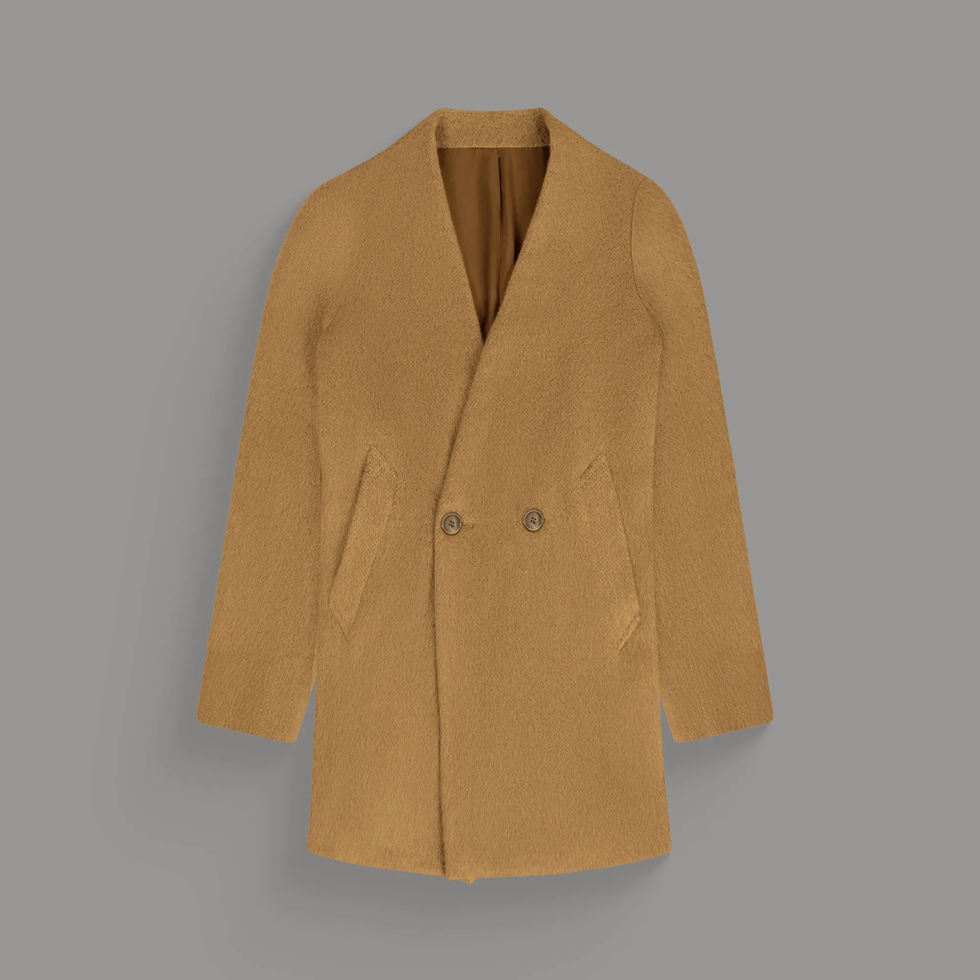 Lapelless Wool Silk Overcoat