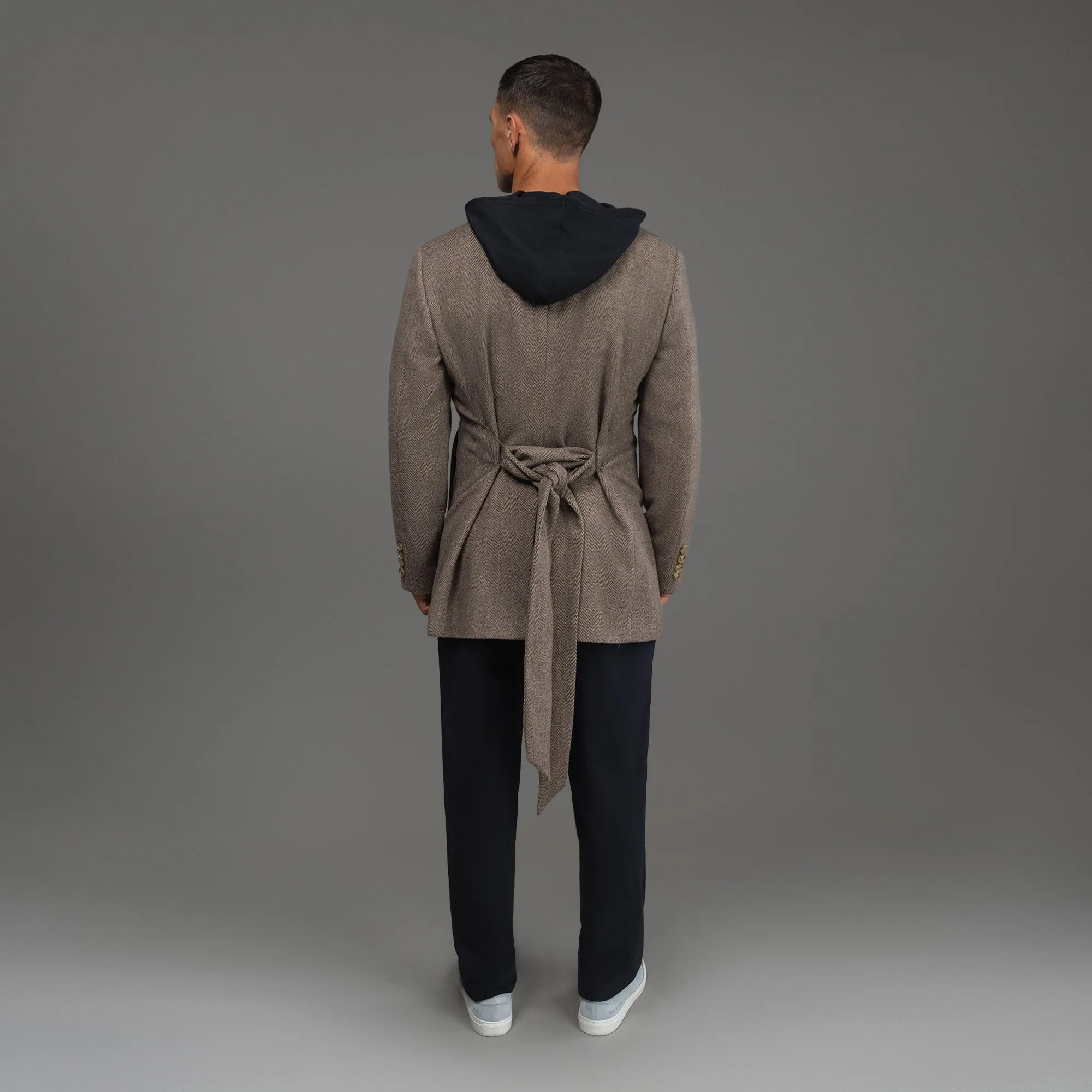 Lapelless Wool Silk Overcoat