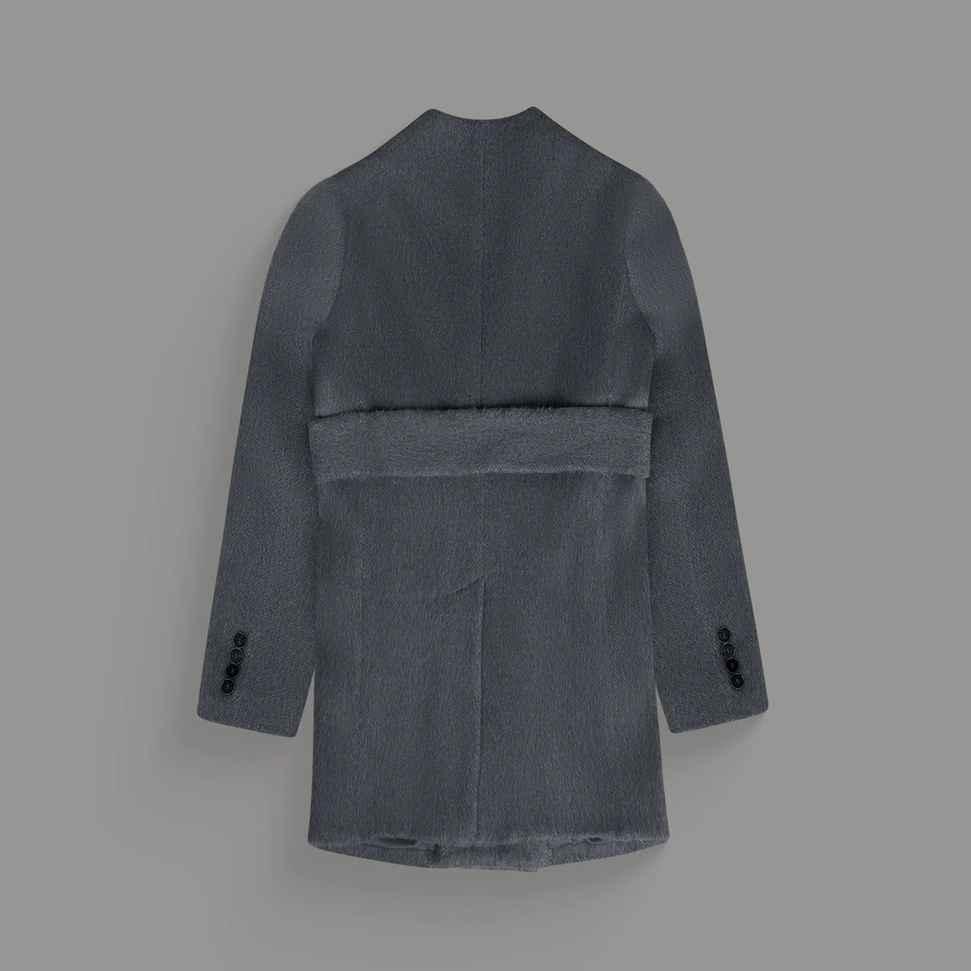 Lapelless Wool Silk Overcoat