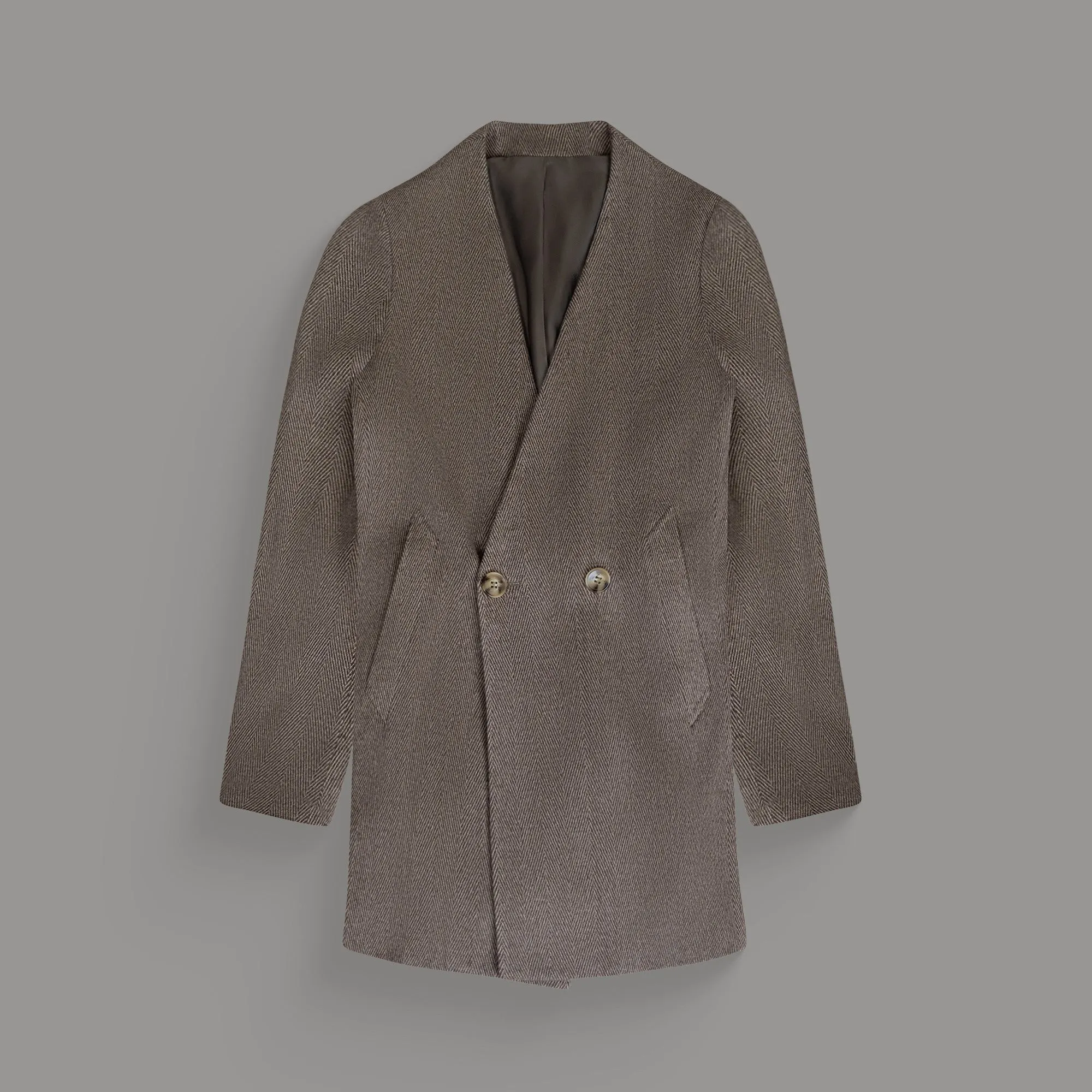 Lapelless Wool Silk Overcoat