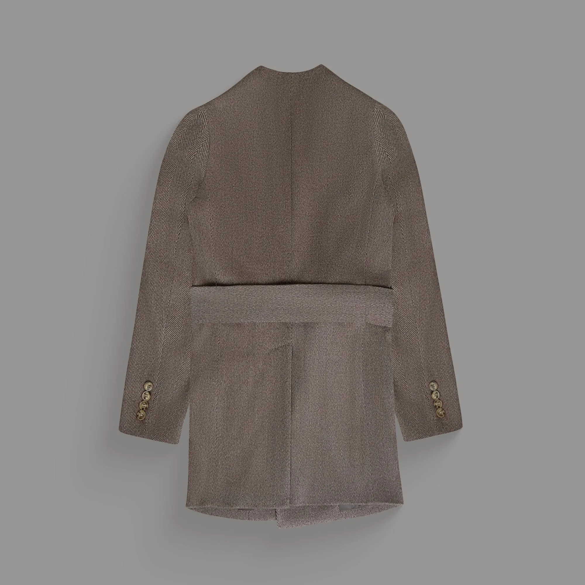 Lapelless Wool Silk Overcoat