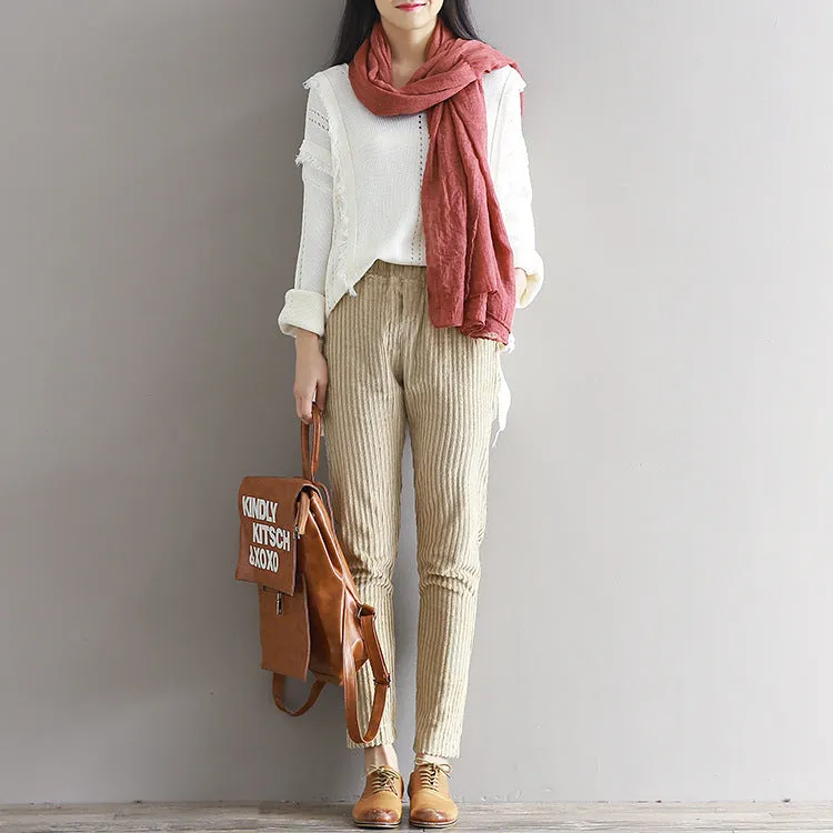 Large Size Women's Art Fan Xian Thin Corduroy Pants Autumn And Winter Loose Casual Trousers