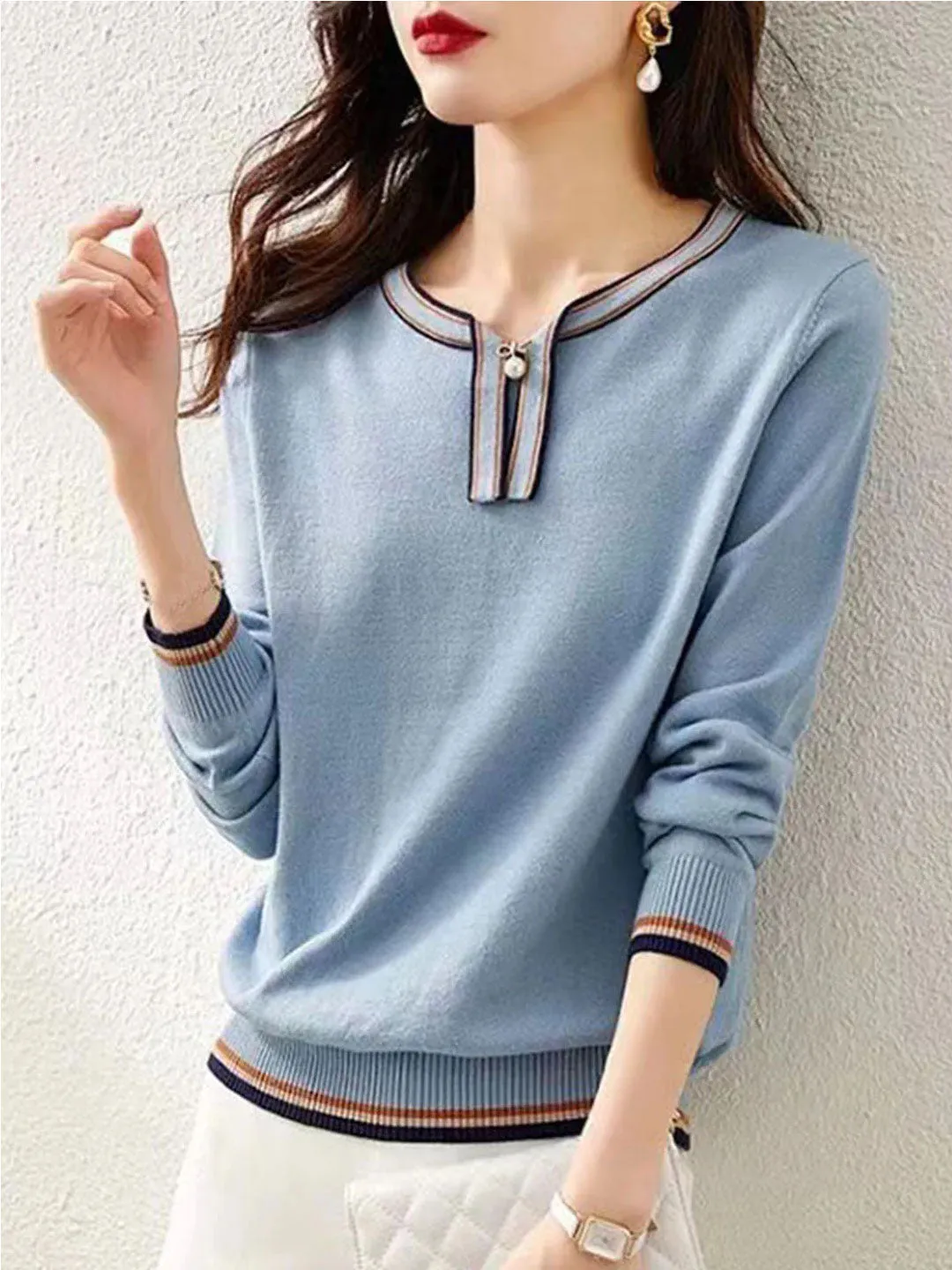 Lauren Classic Contrasting Color Knitted Pullover Top