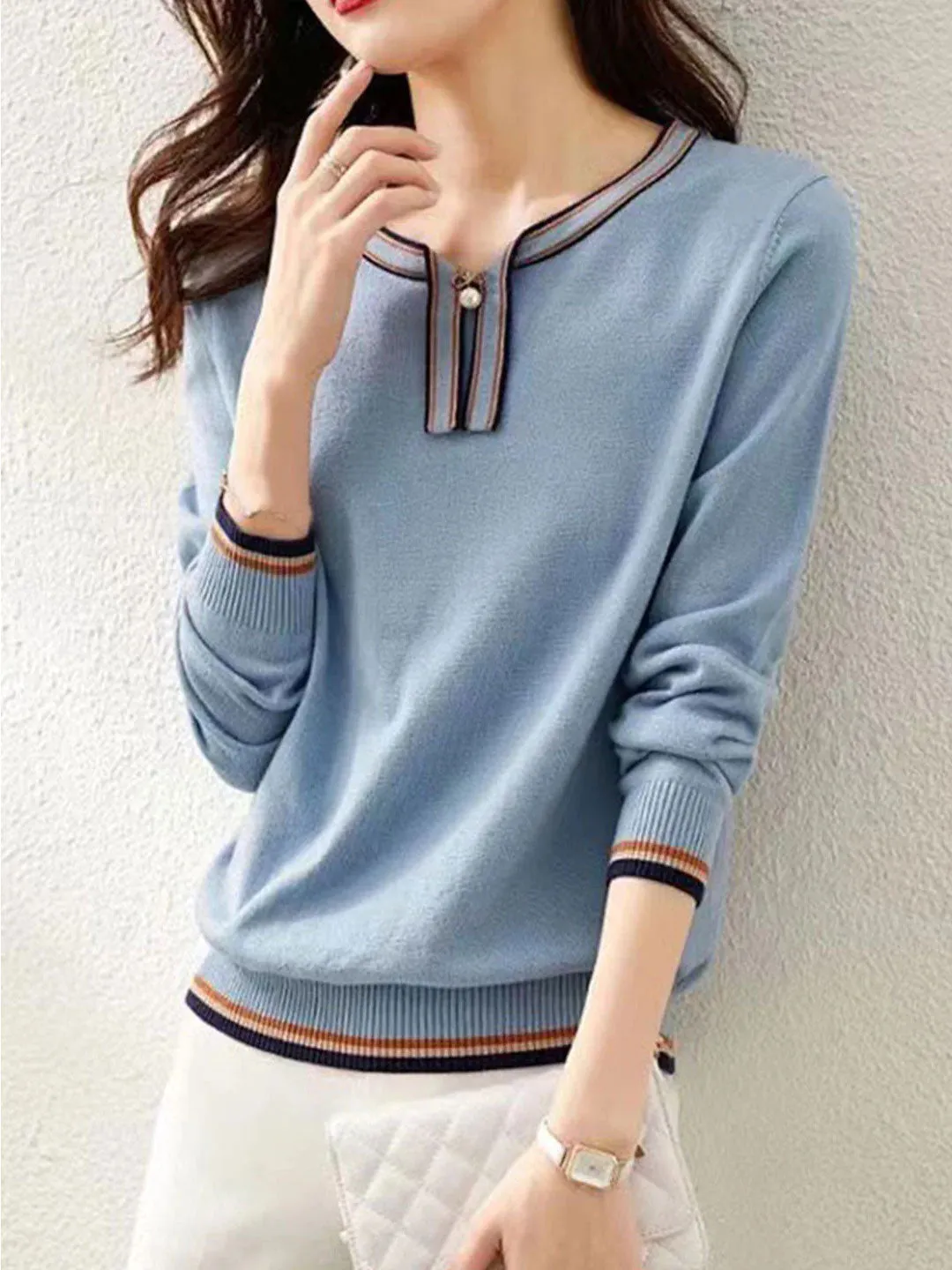 Lauren Classic Contrasting Color Knitted Pullover Top