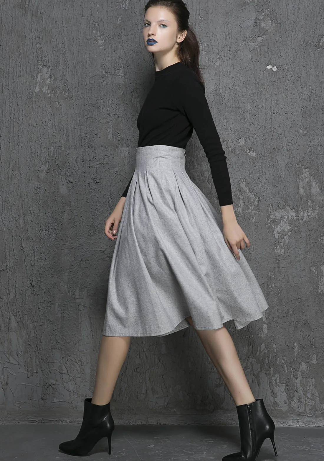 light grey skirt, wool skirt, short skirt, high waisted skirt 1340