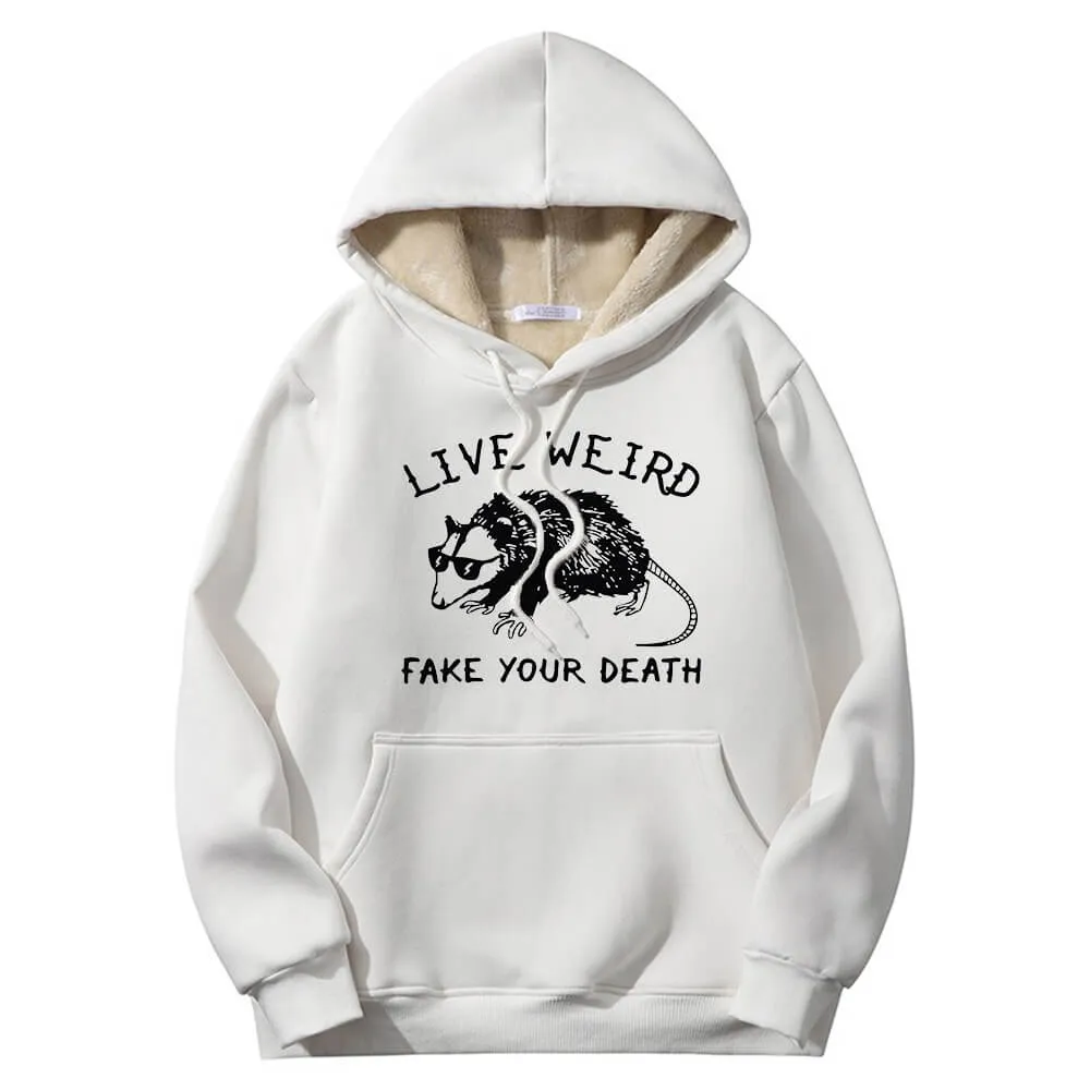 Live Weird Fake Your Death Rat Crew Collar Fleece Hoodie