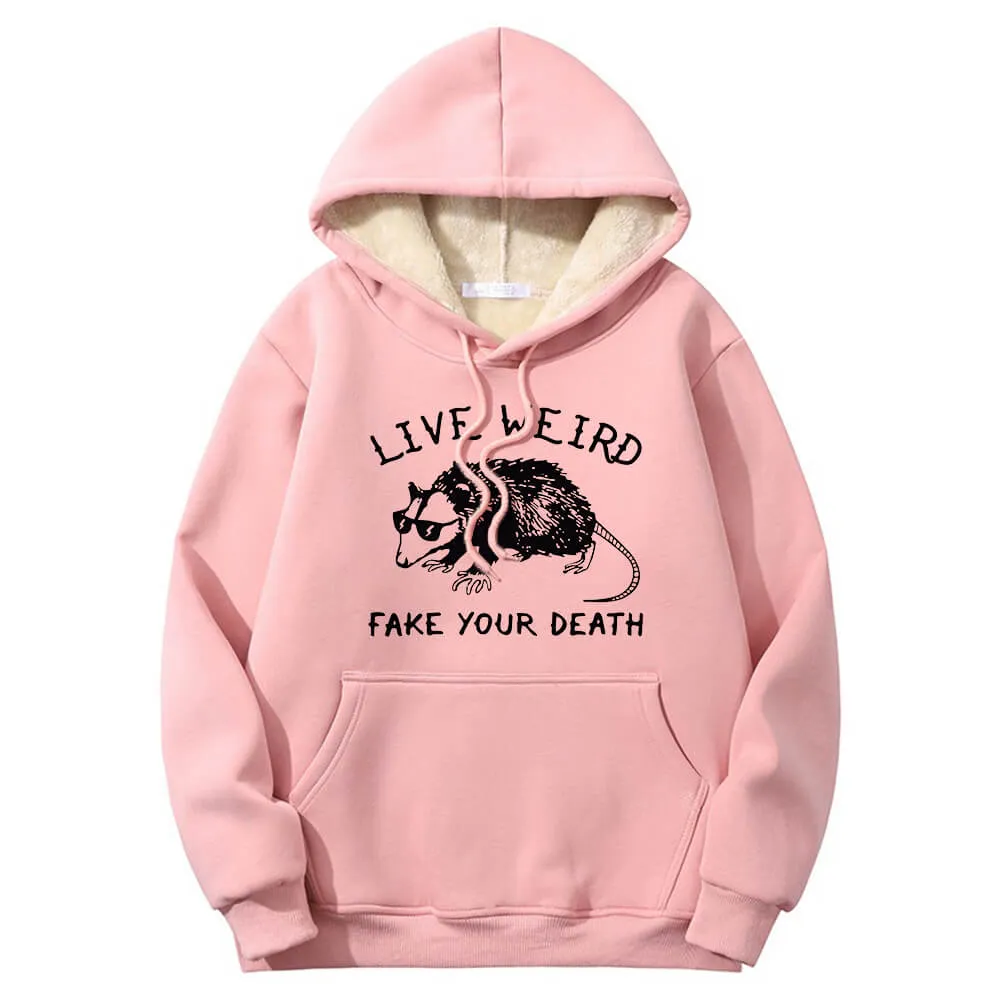 Live Weird Fake Your Death Rat Crew Collar Fleece Hoodie