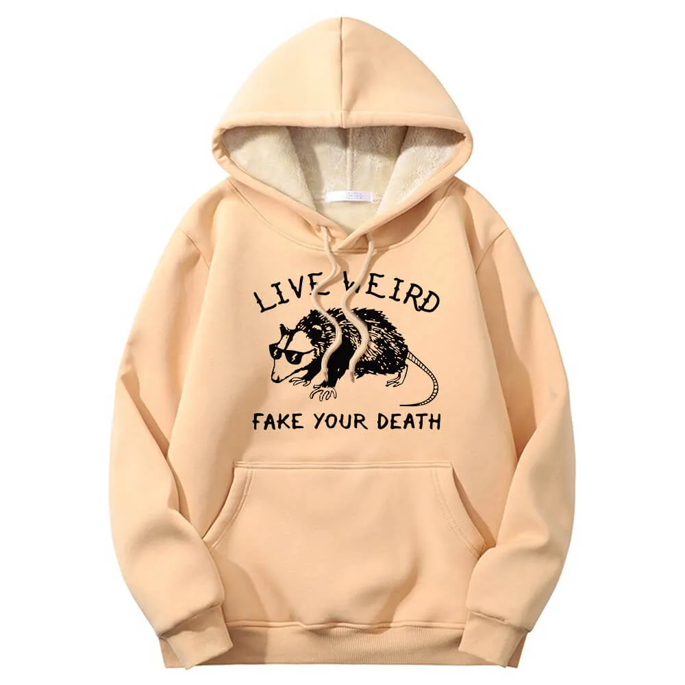 Live Weird Fake Your Death Rat Crew Collar Fleece Hoodie