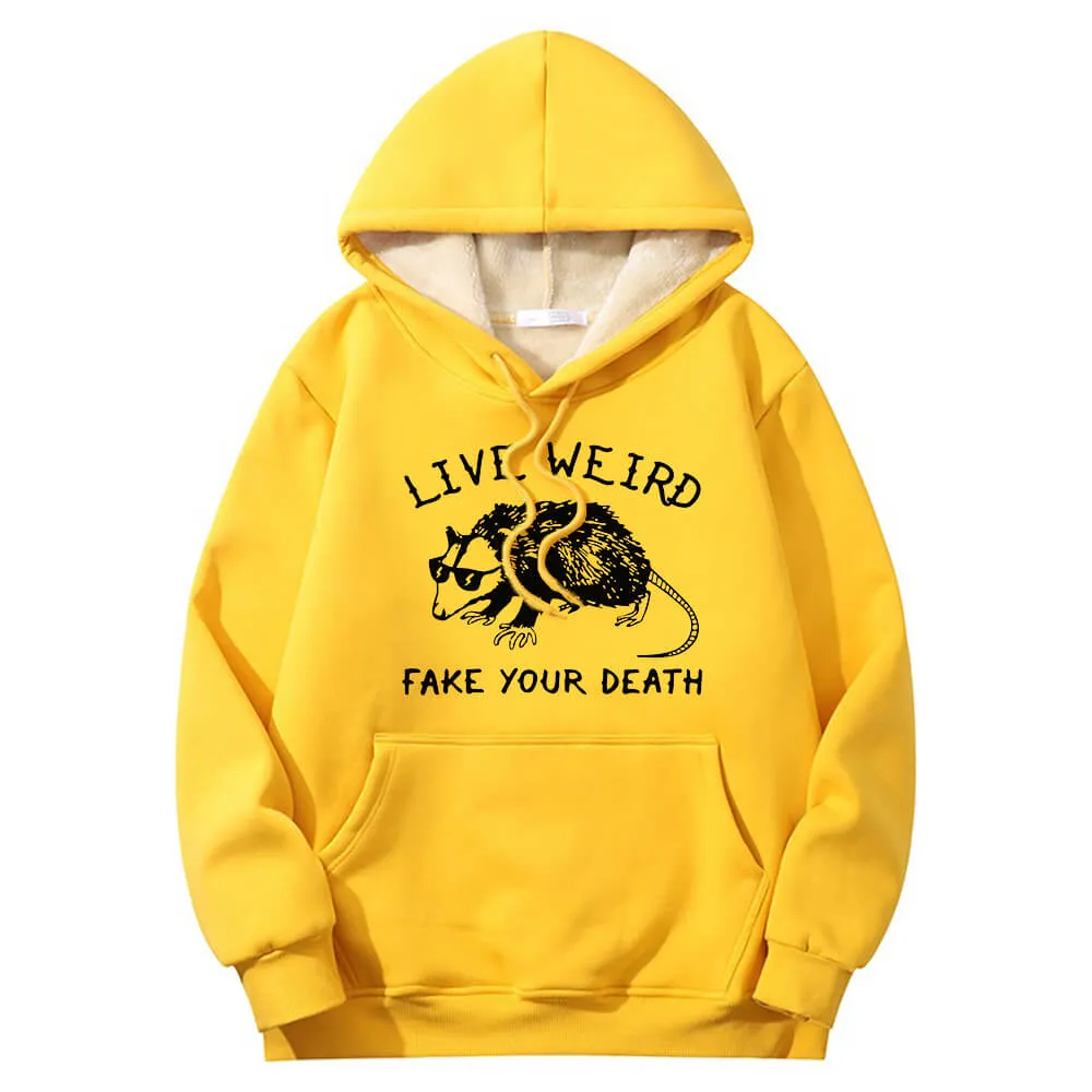 Live Weird Fake Your Death Rat Crew Collar Fleece Hoodie