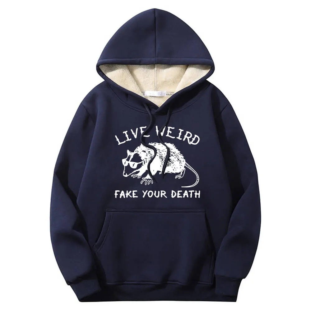 Live Weird Fake Your Death Rat Crew Collar Fleece Hoodie