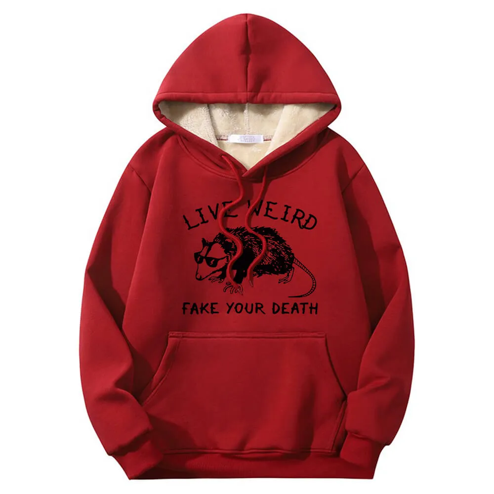 Live Weird Fake Your Death Rat Crew Collar Fleece Hoodie